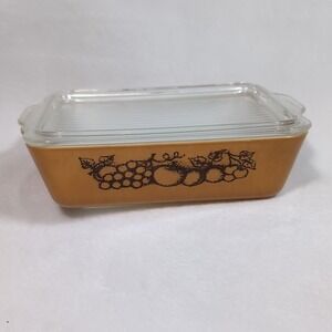 Pyrex Old Orchard Refrigerator Dish 503 1.5 Qt Orange Brown Vintage Lid